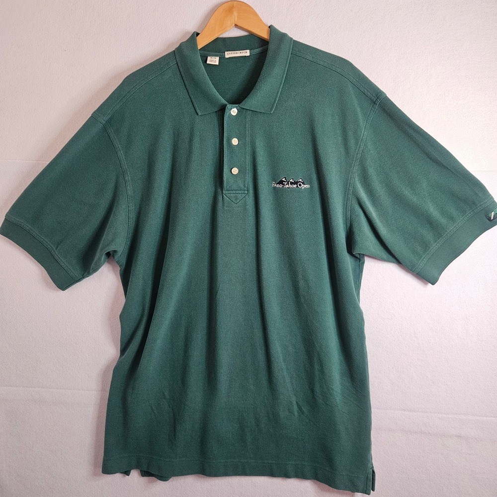Cutter & Buck Mens XL Green Reno-Tahoe Open Golf Polo Shirt MCK02482 Cotton